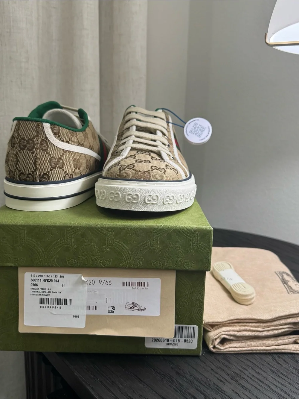 Gucci Tennis 1977 Sneakers Original GG Canvas Beige Ebony 11.5